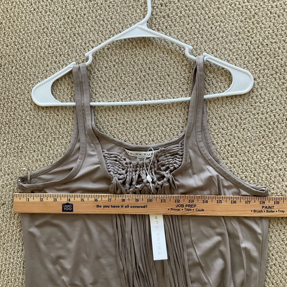 NWT Trina Turk Althea Tank Dress Gray Fringe Tassel Boho Western Cowgirl Macrame - Picture 9 of 12